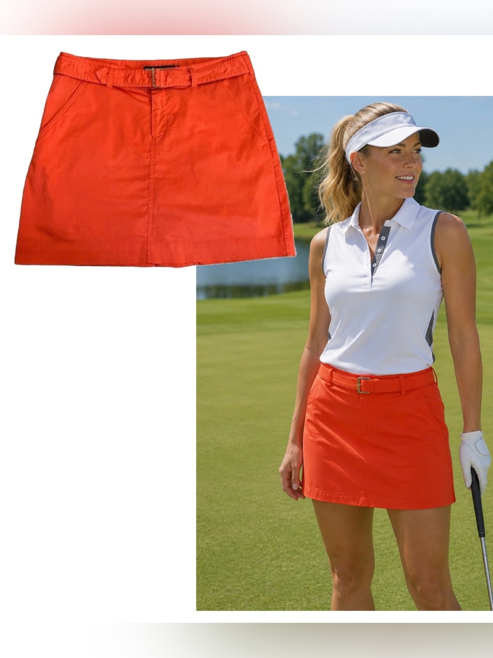 Ralph Lauren golf bright orange belted mini skirt skort Sz 10 - Picture 13 of 13